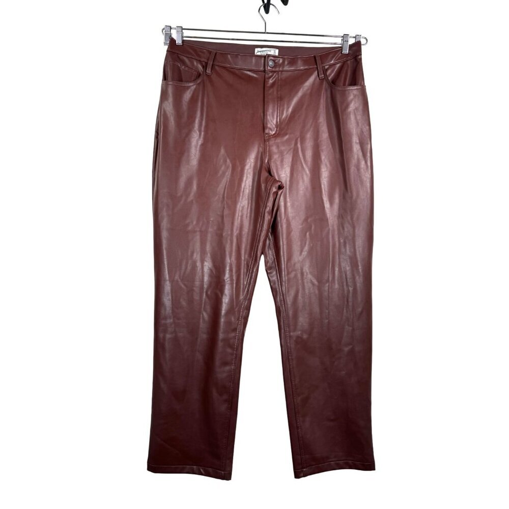 Abercrombie 90s Curve Love Straight Ultra High waist faux leather pants Maroon s